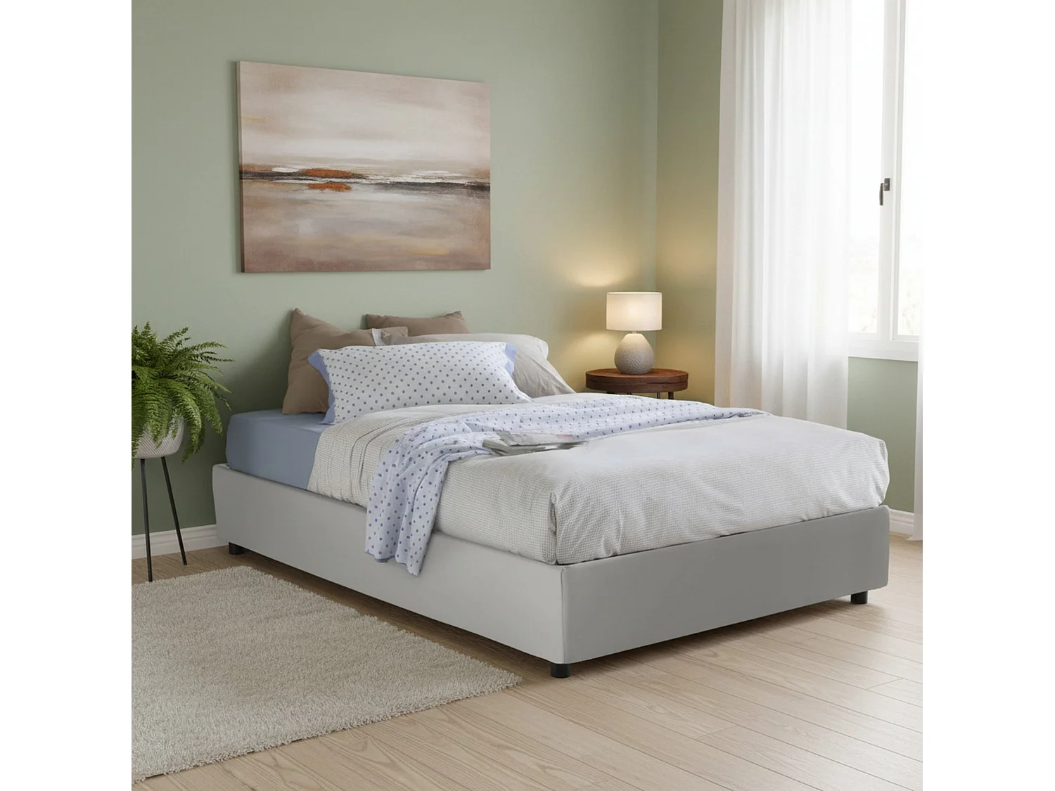 Lit double Ddel, Lit coffre avec revêtement en éco-cuir, 100% Made in Italy, Ouverture frontale, adapté pour matelas 140x190 cm, Blanc
