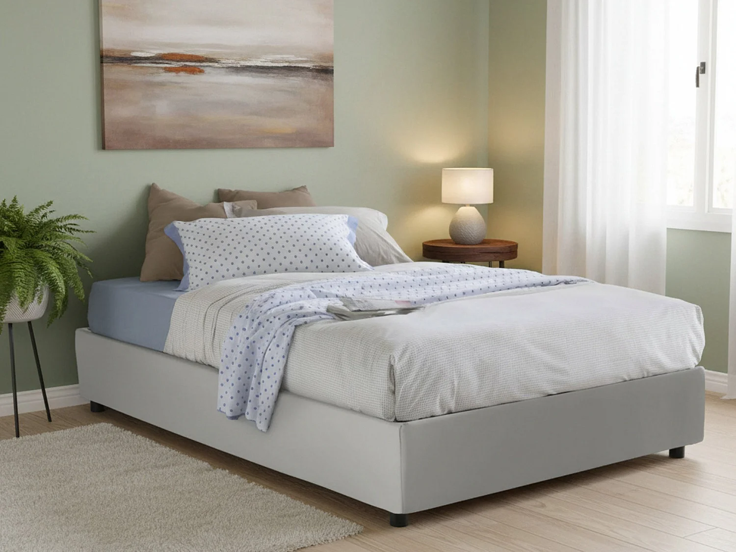 Lit double Ddel, Lit coffre avec revêtement en éco-cuir, 100% Made in Italy, Ouverture frontale, adapté pour matelas 140x190 cm, Blanc
