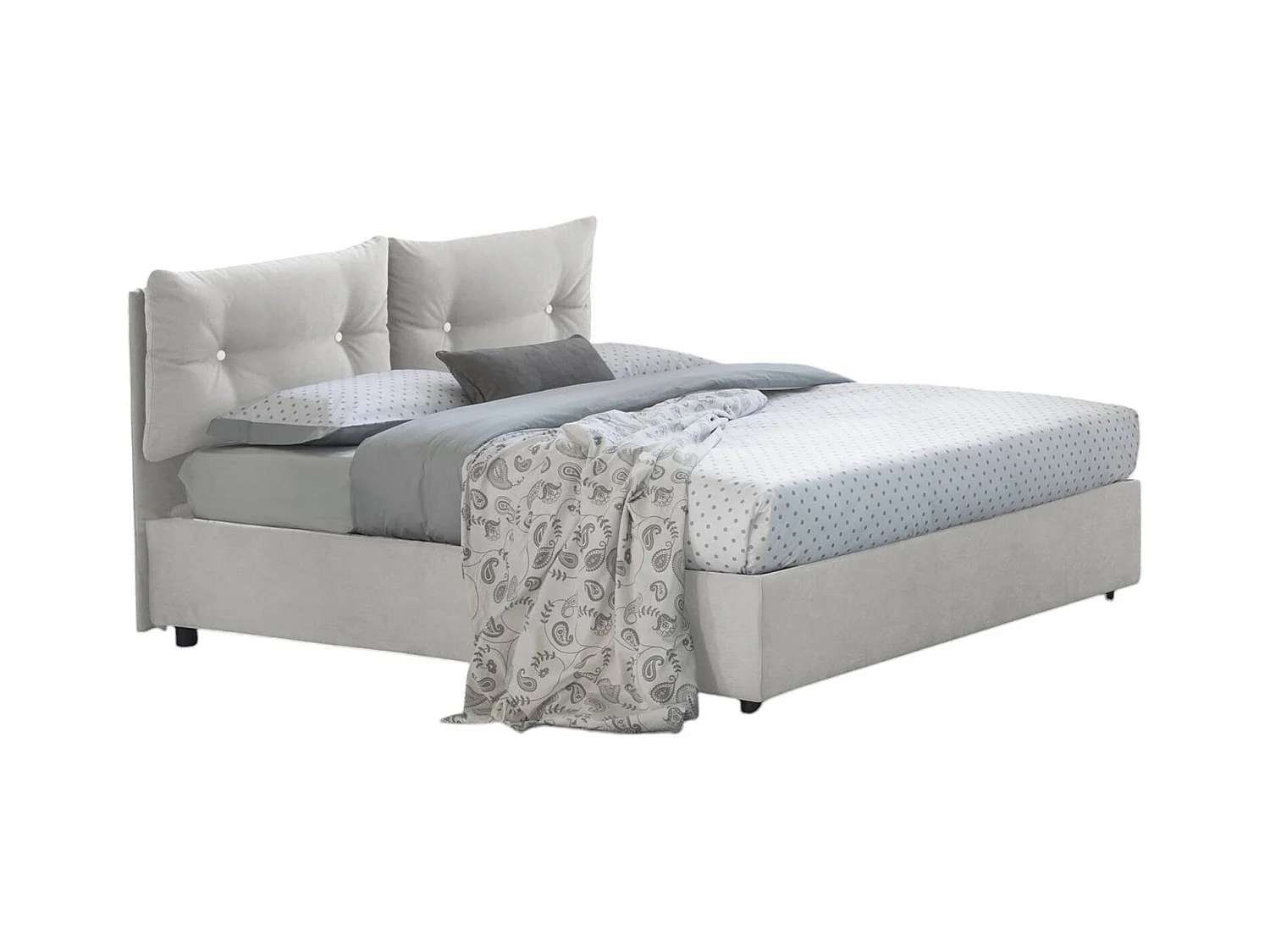 Lit queen size Dabbadi, Lit coffre avec revêtement en tissu, 100% Made in Italy, Ouverture frontale, avec matelas 120x190 cm inclus, Blanc