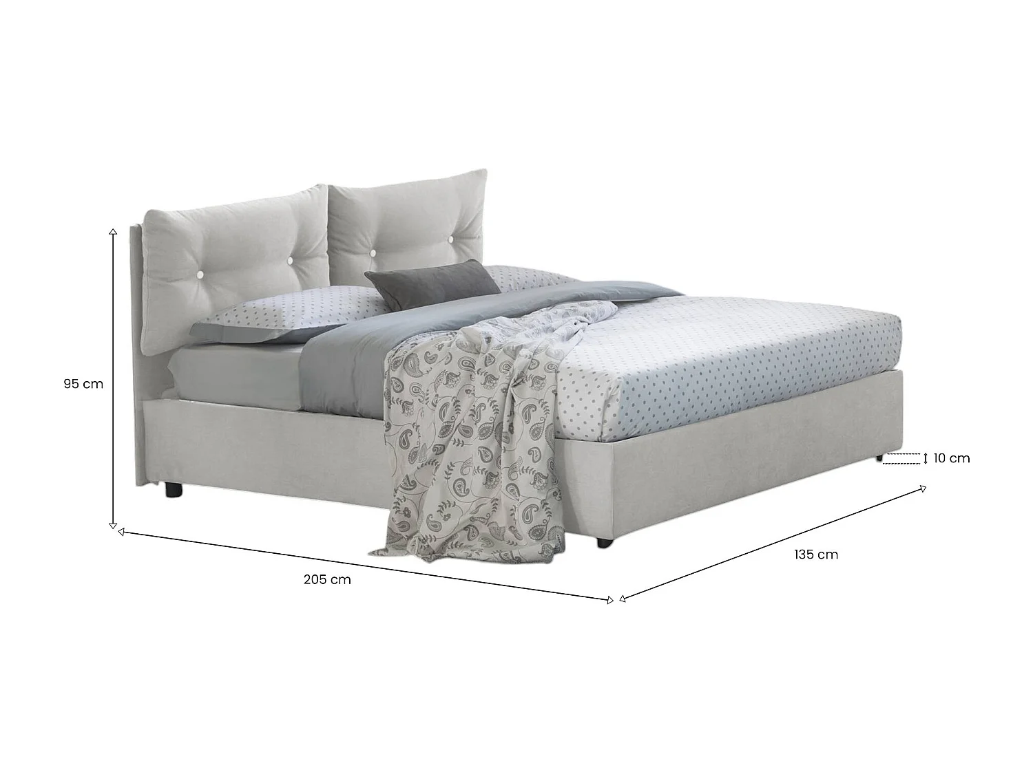 Lit queen size Dabbadi, Lit coffre avec revêtement en tissu, 100% Made in Italy, Ouverture frontale, avec matelas 120x190 cm inclus, Blanc