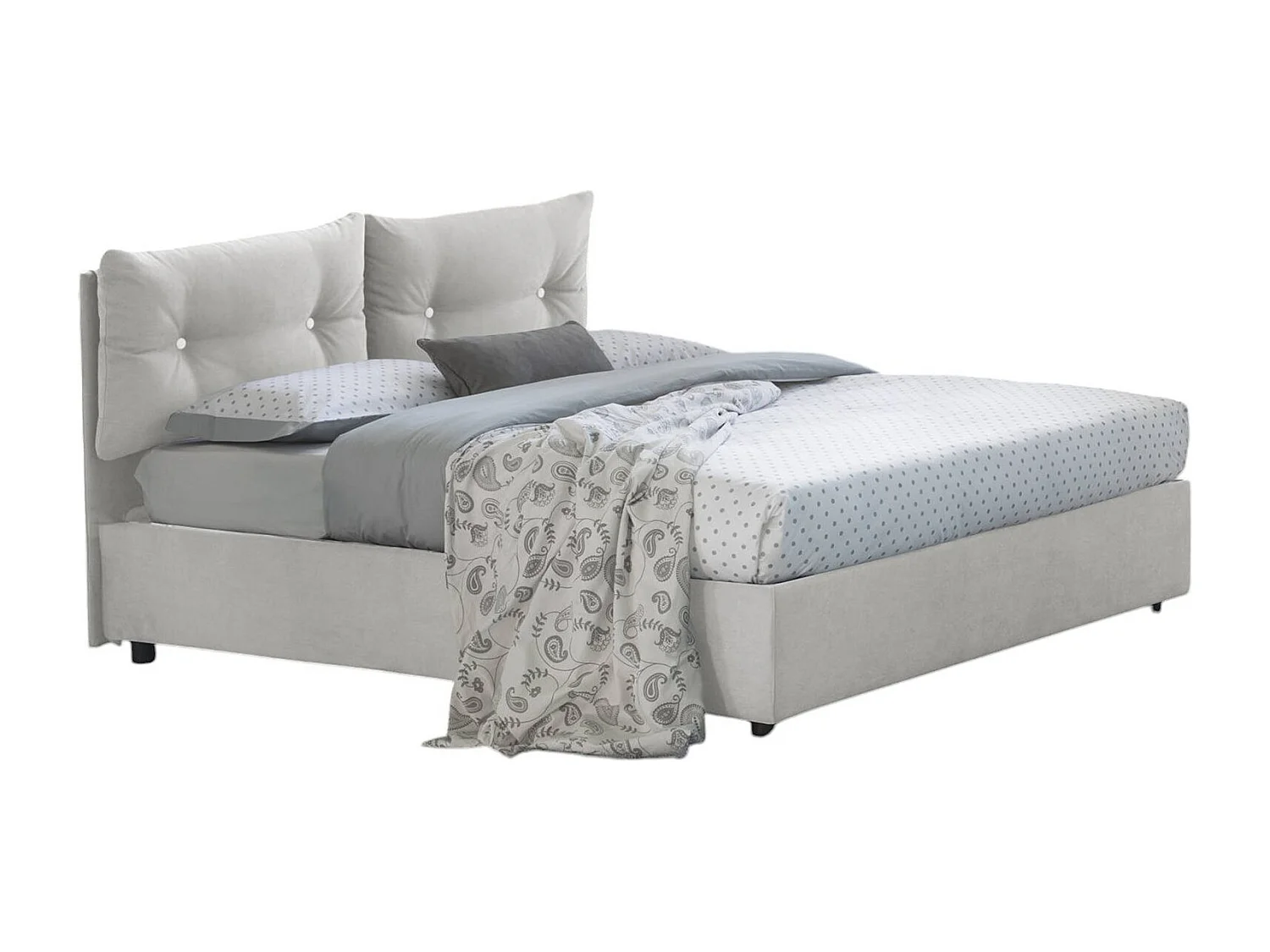 Lit queen size Dabbadi, Lit coffre avec revêtement en tissu, 100% Made in Italy, Ouverture frontale, avec matelas 120x190 cm inclus, Blanc