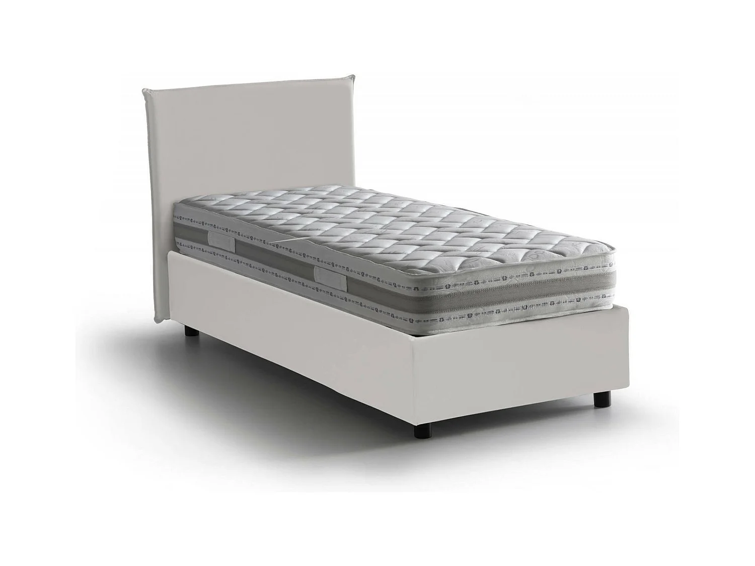 Lit simple Dbaiocc, Lit coffre avec revêtement en éco-cuir, 100% Made in Italy, Ouverture frontale, avec matelas 90x190 cm inclus, Blanc
