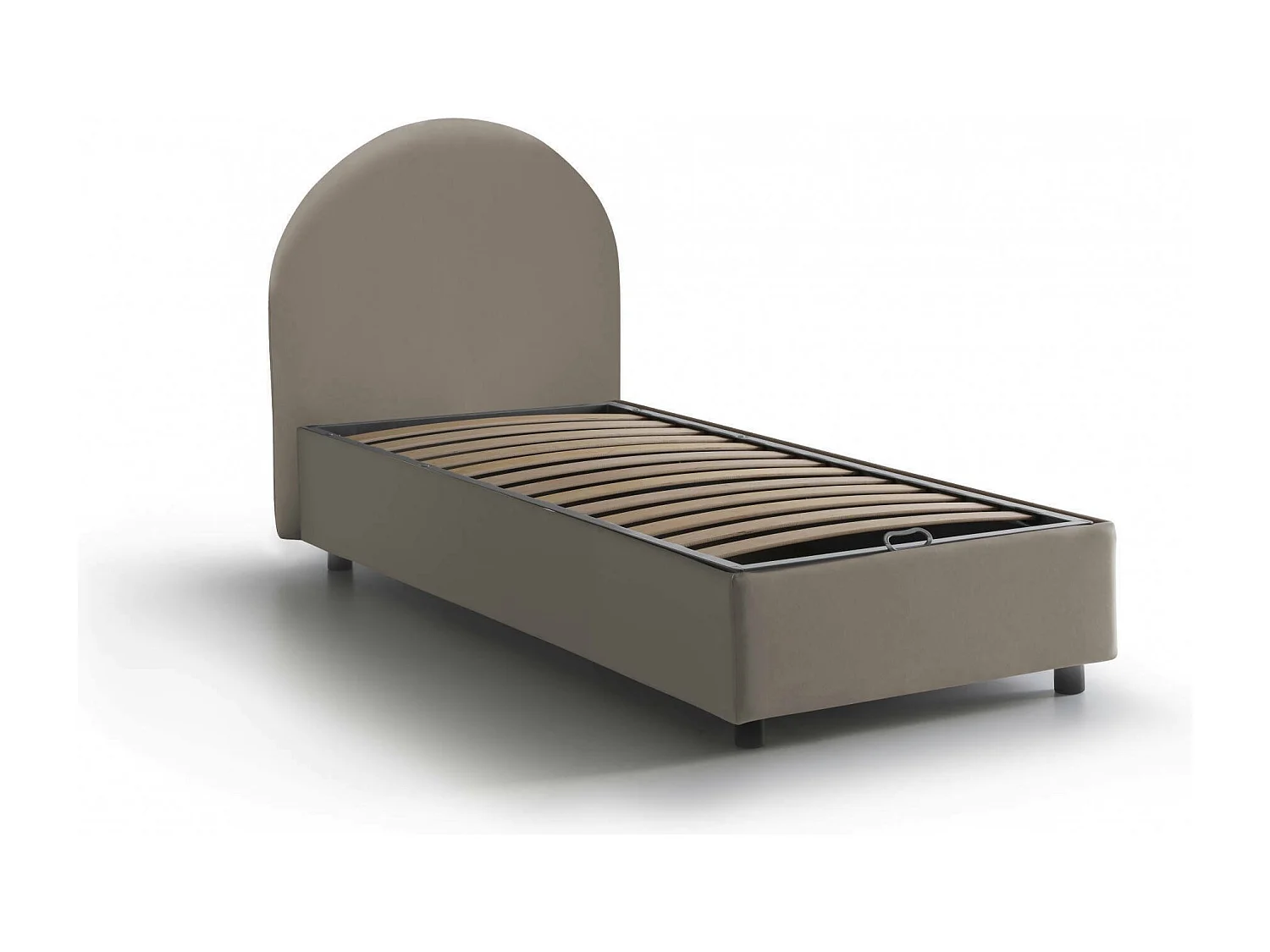 Lit simple Dabaja, Lit coffre avec revêtement en éco-cuir, 100% Made in Italy, Ouverture frontale, avec matelas 80x190 cm inclus, Taupe