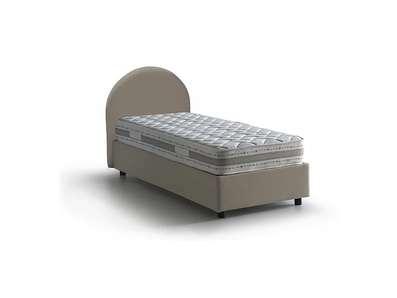Lit simple Dabaja, Lit coffre avec revêtement en éco-cuir, 100% Made in Italy, Ouverture frontale, avec matelas 80x190 cm inclus, Taupe
