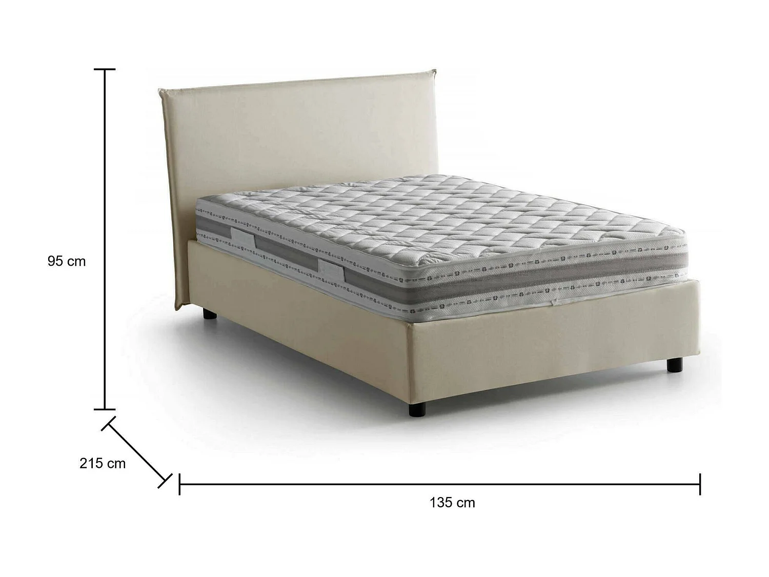 Talamo Italia - Letto piazza e mezza Alvino, con materasso Cm 120x200 incluso, Beige