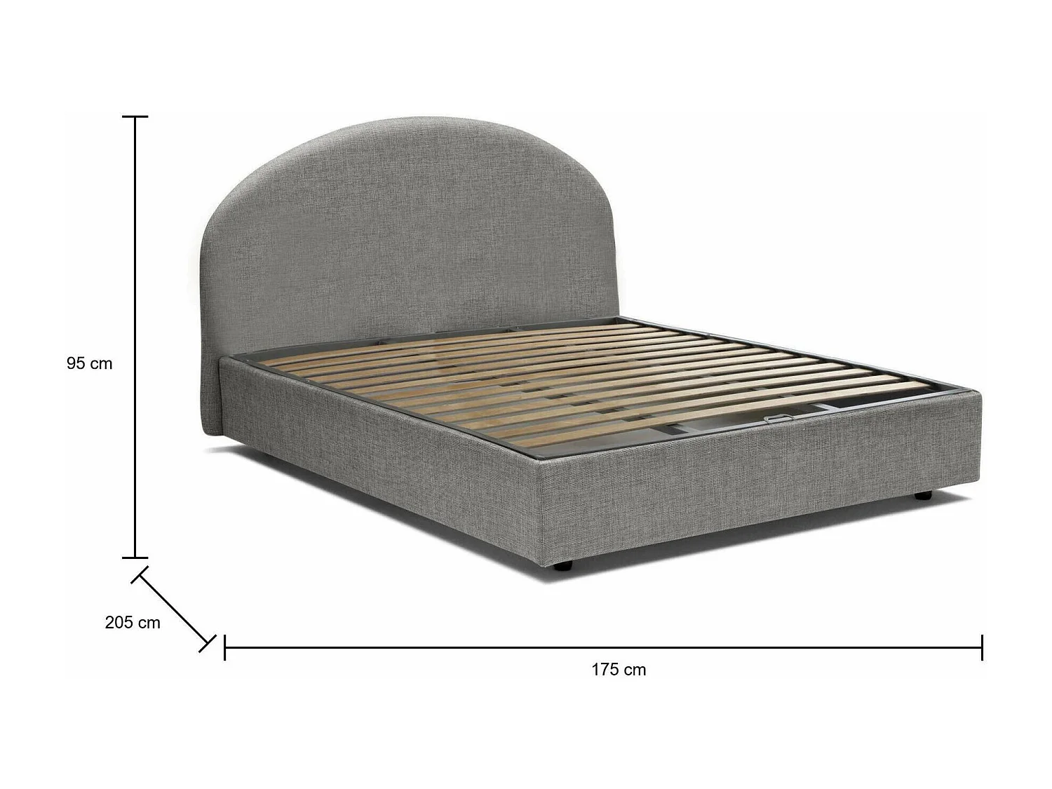 Cama de casal Dbonade, Cama de armazenamento com forro de tecido, 100% Fabricado na Itália, Abertura frontal, adequada para colchão 160x190 cm, Cinza