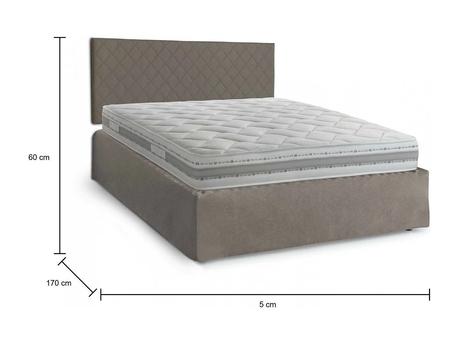 Cama de casal Dberish, conjunto de cabeceira em couro ecológico com base e saia ortopédica, 100% Fabricado na Itália, com colchão incluído, 160x190 cm, cinza pomba