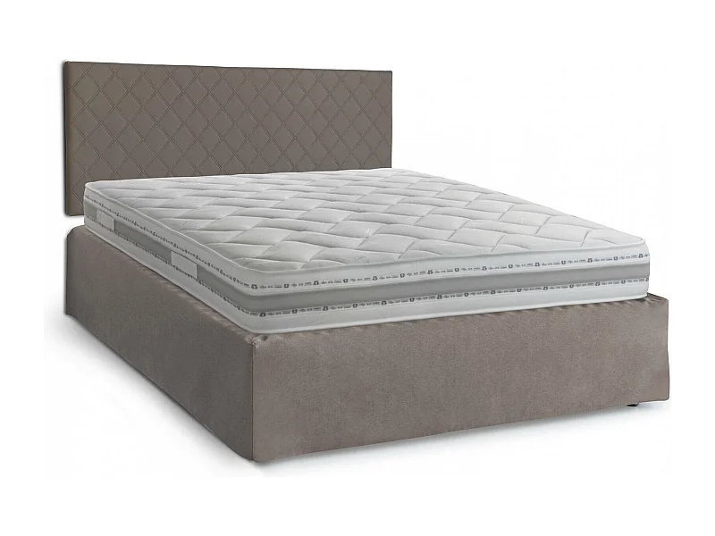 Cama matrimonial Dberish, Juego de cabecero en ecopiel con base ortopédica y cenefa, 100% Made in Italy, con colchón incluido, Cm 160x190, Tórtola