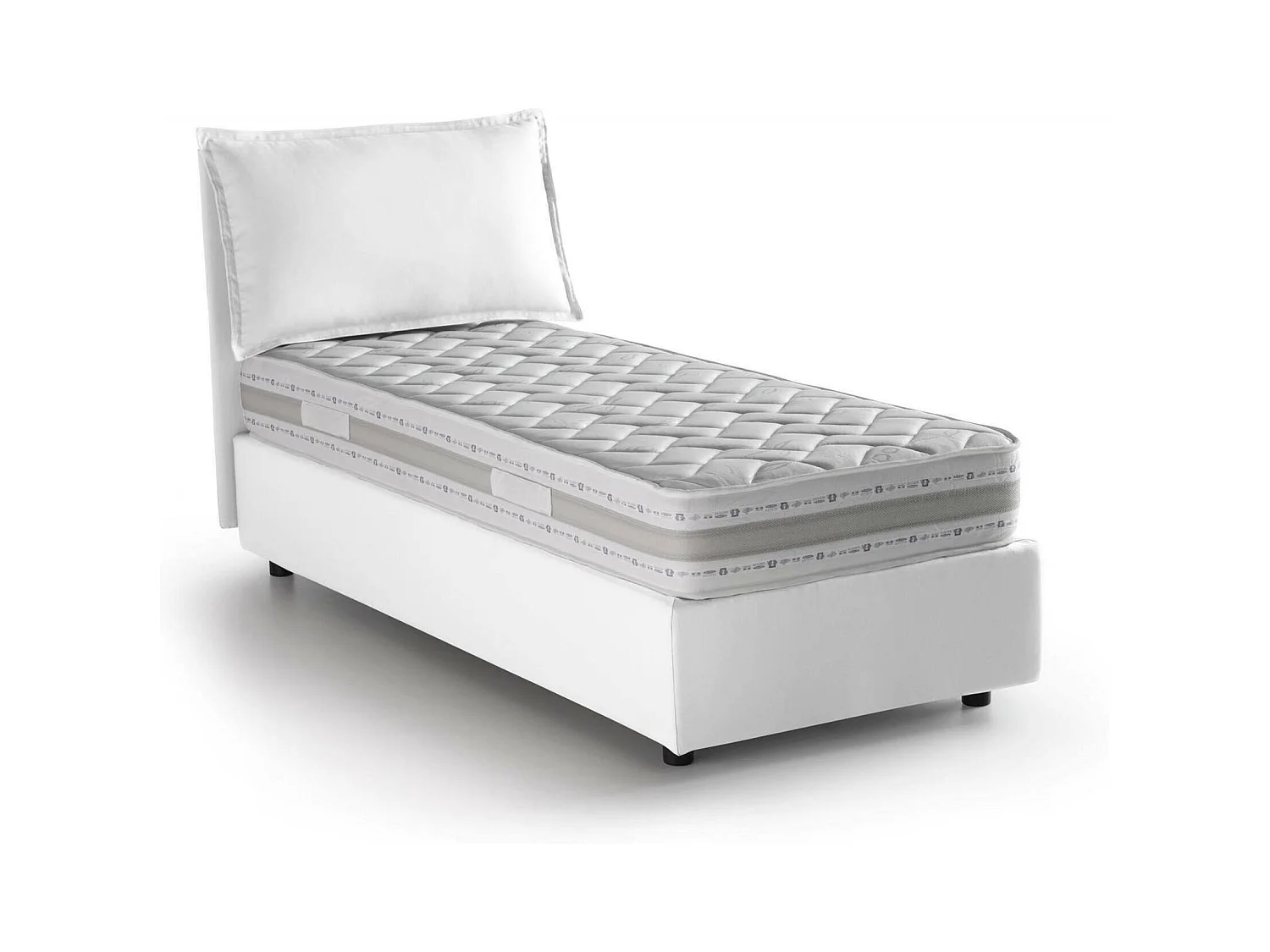 Lit simple Dloset, Lit coffre avec revêtement en tissu, 100% Made in Italy, Ouverture frontale, avec matelas 90x190 cm inclus, Blanc