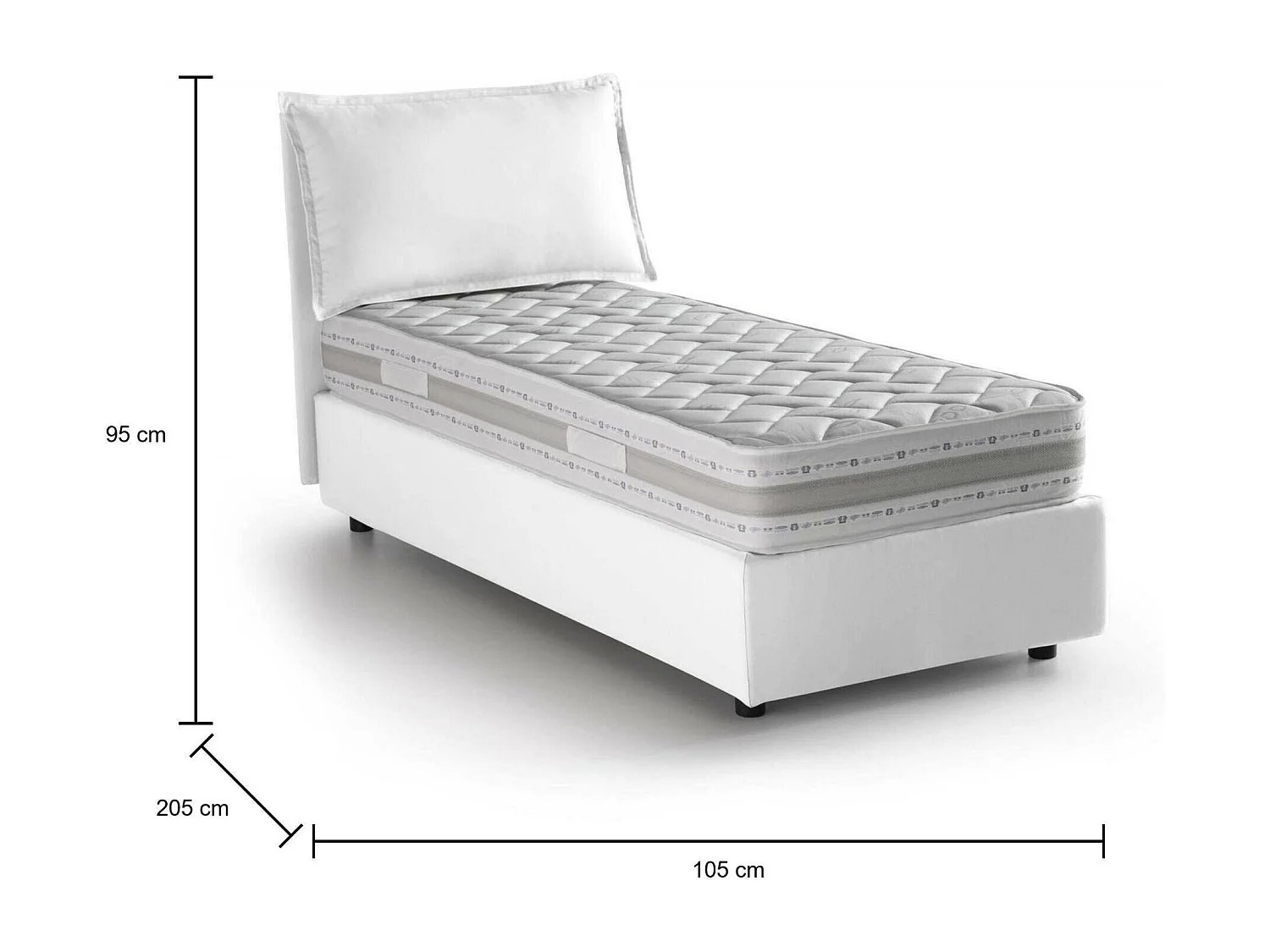 Lit simple Dloset, Lit coffre avec revêtement en tissu, 100% Made in Italy, Ouverture frontale, avec matelas 90x190 cm inclus, Blanc
