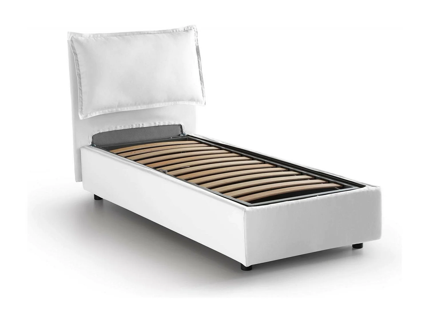 Einzelbett Dloset, Containerbett mit Stoffbespannung, 100% Made in Italy, Frontöffnung, mit Matratze Cm 90x190 enthalten, WeiÃŸ