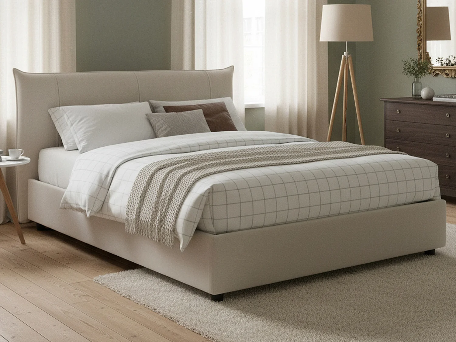 Lit double Dbadel, Lit coffre avec revêtement en tissu, 100% Made in Italy, Ouverture frontale, adapté pour matelas 160x190 cm, Blanc