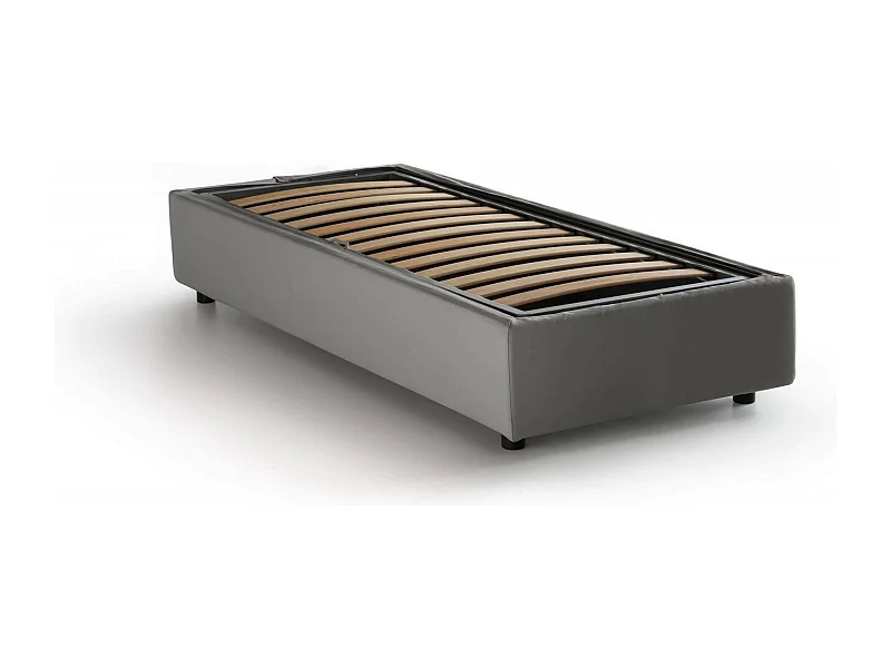Einzelbett Dbacci, Containerbett mit Stoffbespannung, 100% Made in Italy, Frontöffnung, passend für Matratze Cm 80x200, Grau