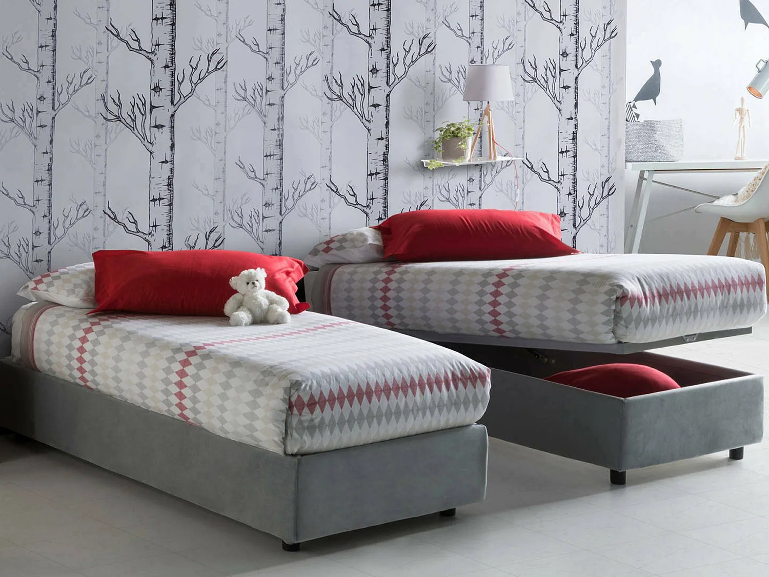 Lit simple Dbacci, Lit coffre avec revêtement en tissu, 100% Made in Italy, Ouverture frontale, adapté pour matelas 80x200 cm, Gris