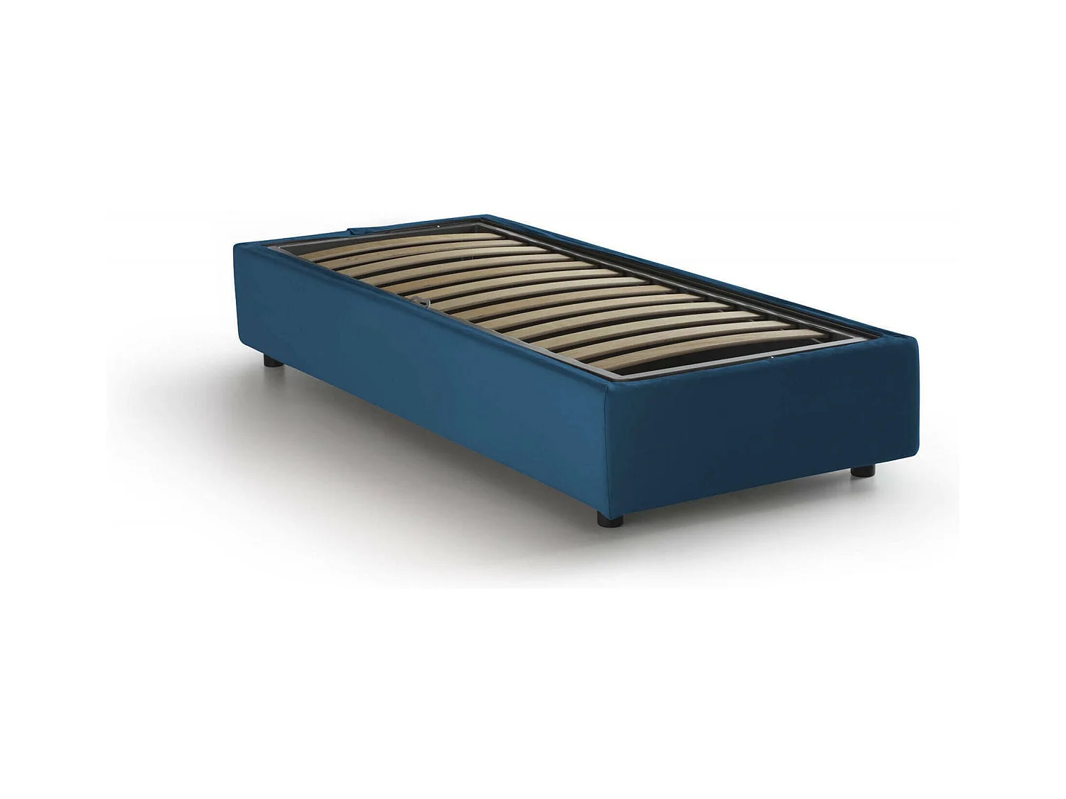 Lit simple Dgalle, Lit coffre avec revêtement en tissu, 100% Made in Italy, Ouverture frontale, adapté pour matelas 90x200 cm, Bleu
