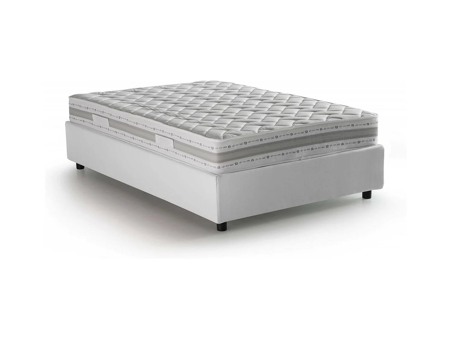 Dbamb tweepersoonsbed, Opbergbed met stoffen bekleding, 100% Made in Italy, Opening aan de voorkant, inclusief matras van 120x190 cm, Wit