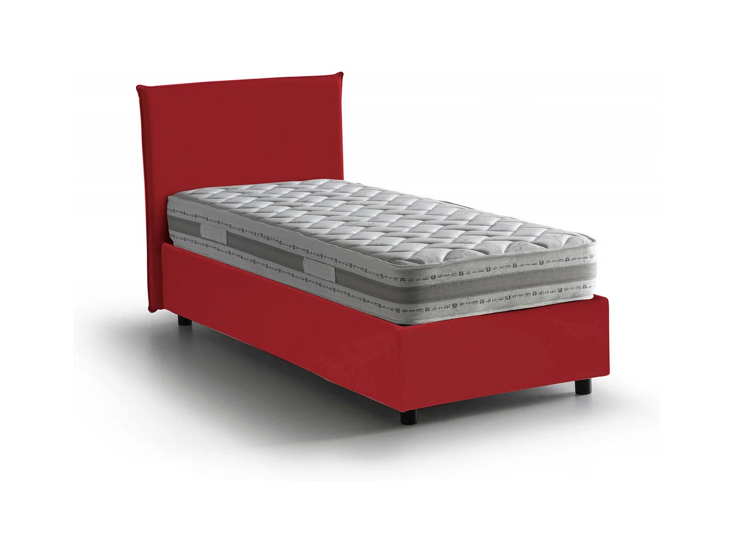 Lit simple Dbaston, Lit coffre avec revêtement en tissu, 100% Made in Italy, Ouverture frontale, avec matelas 90x200 cm inclus, Rouge
