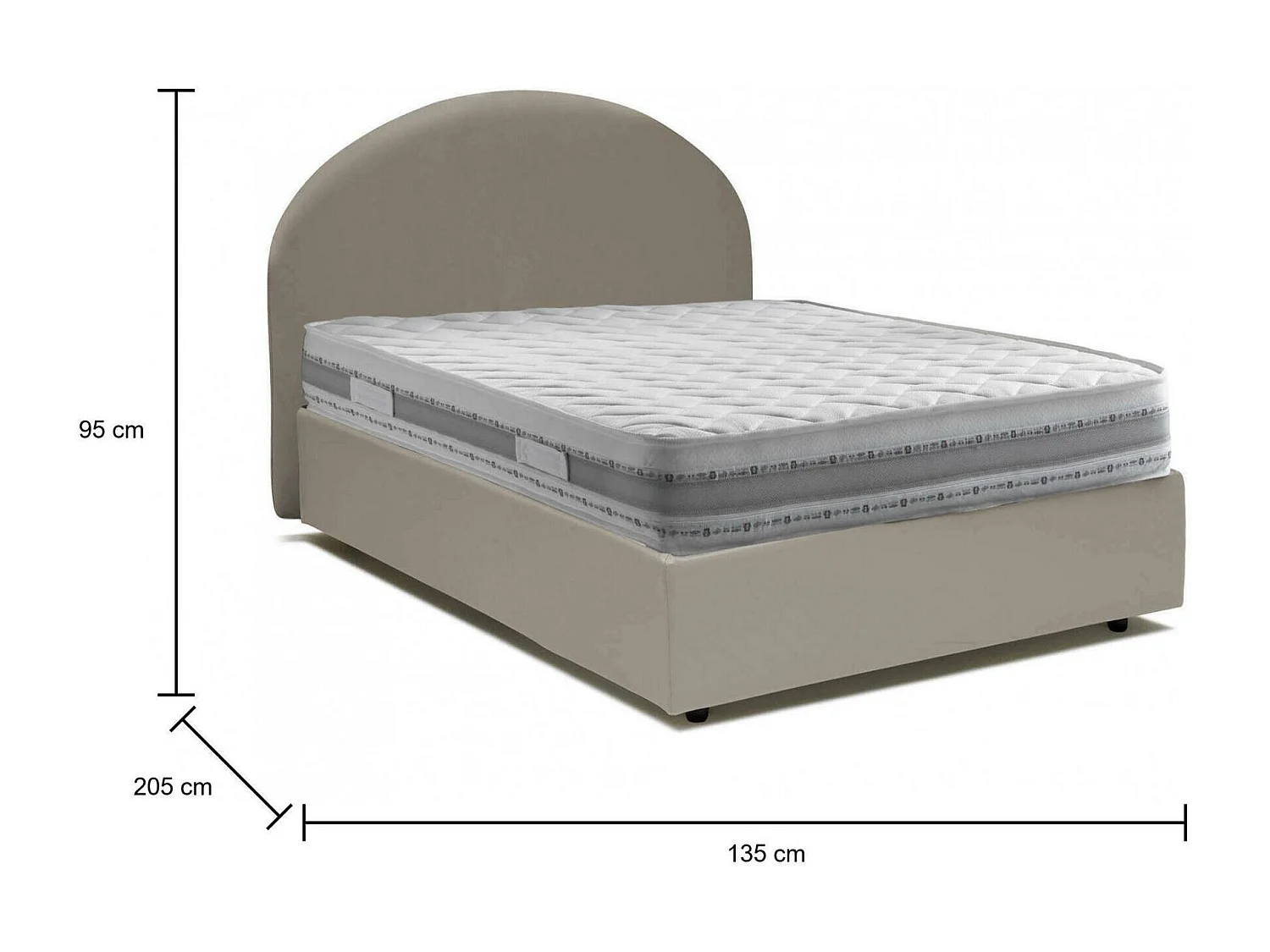 Cama de casal Dbisol, cama de arrumação com forro em couro ecológico, 100% Fabricado na Itália, abertura frontal, com colchão 120x190 cm incluído, cinza pomba