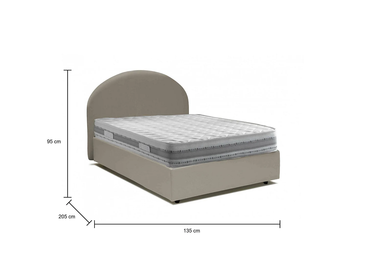 Lit double Dbisol, lit coffre avec revêtement en éco-cuir, 100% Made in Italy, ouverture frontale, avec matelas 120x190 cm inclus, gris tourterelle