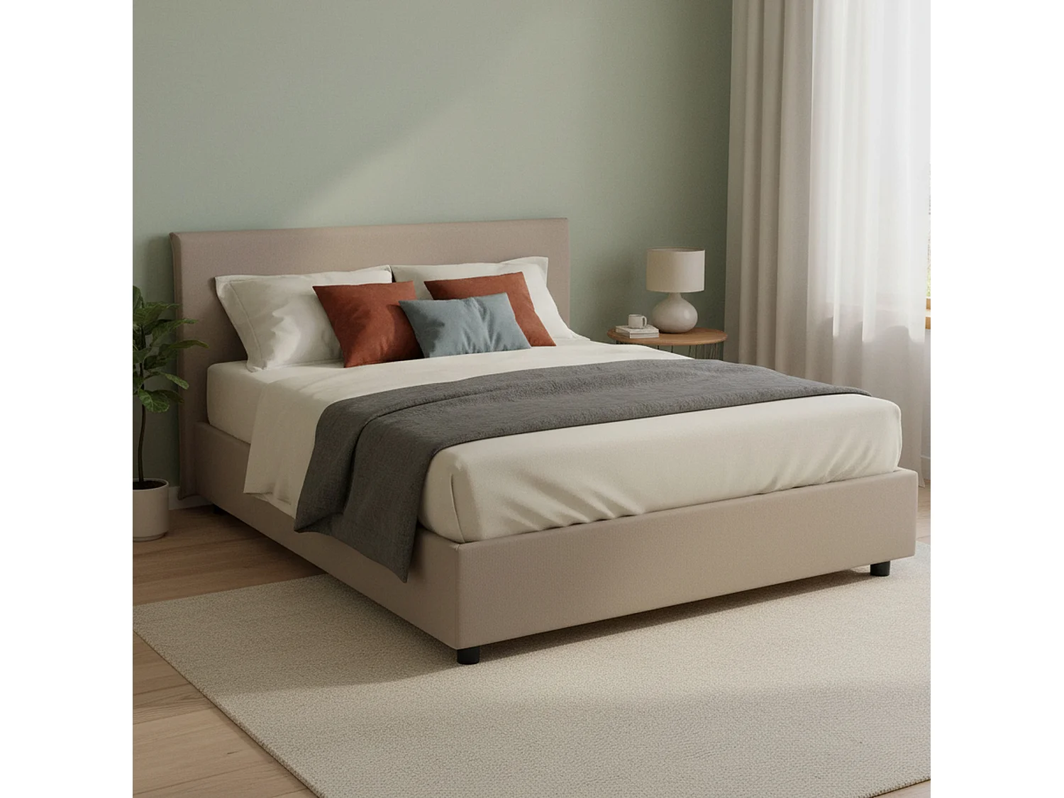 Doppelbett Dansald, Containerbett mit Stoffbespannung, 100% Made in Italy, Frontöffnung, inklusive Matratze Cm 160x200, Turteltaube