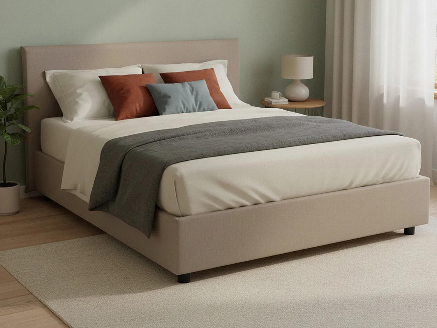 Lit double Dansald, Lit coffre avec revêtement en tissu, 100% Made in Italy, Ouverture frontale, avec matelas 160x200 cm inclus, Taupe