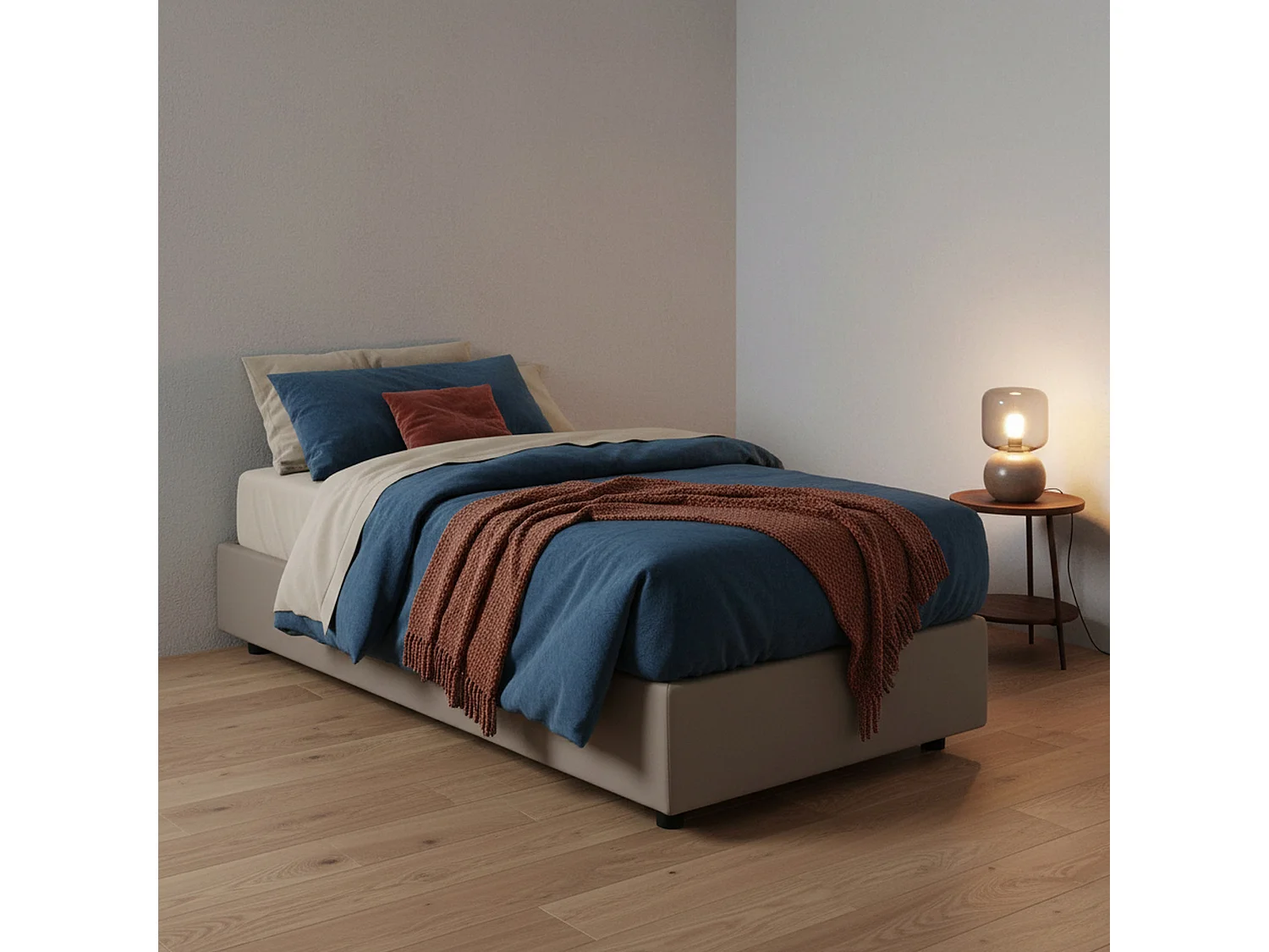 Lit simple Dfazzin, Lit coffre avec revêtement en tissu, 100% Made in Italy, Ouverture frontale, adapté pour matelas 90x190 cm, Taupe