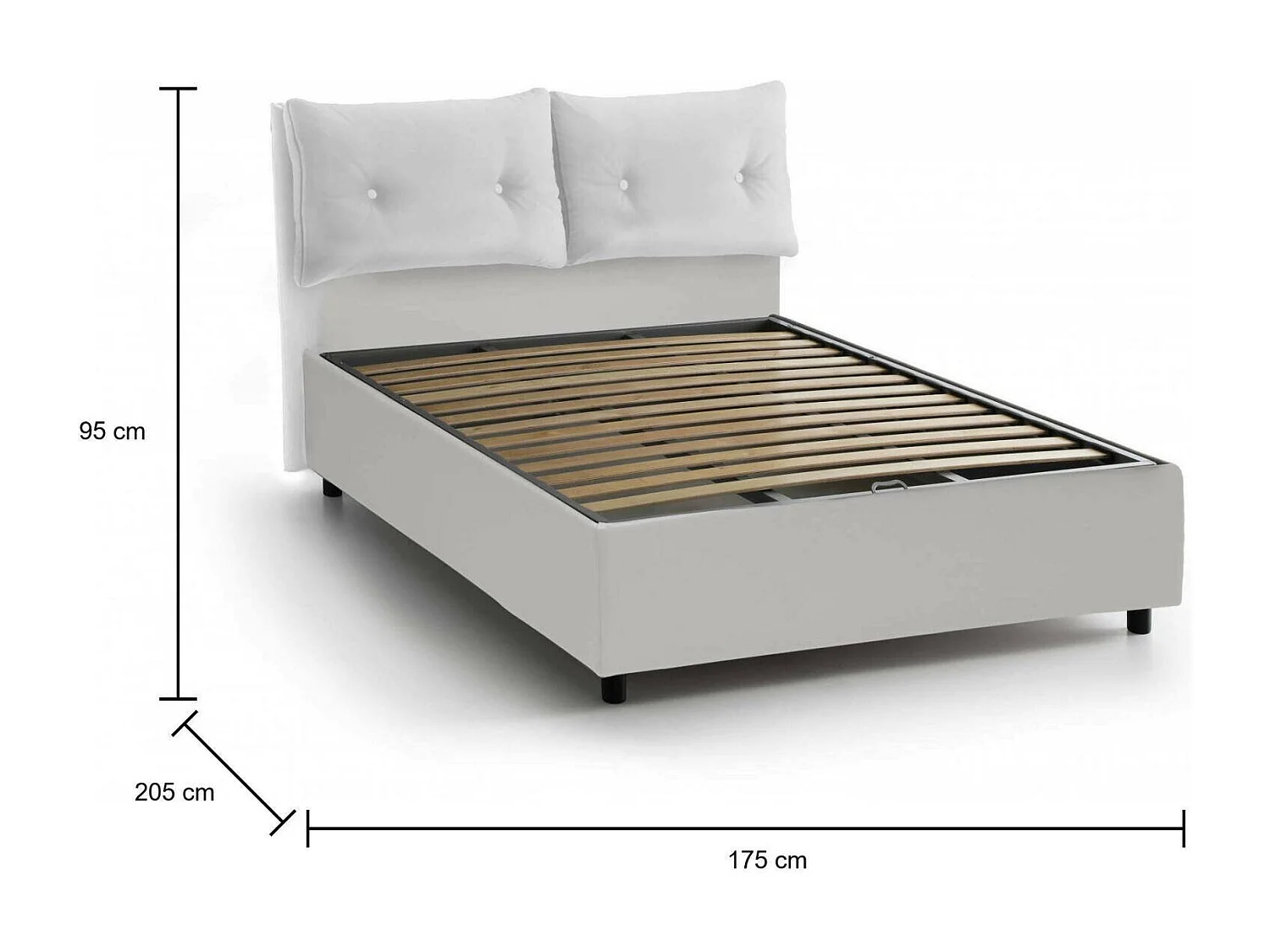 Dcit tweepersoonsbed, Opbergbed met stoffen bekleding, 100% Made in Italy, Opening aan de voorzijde, geschikt voor matras 160x190 cm, Wit