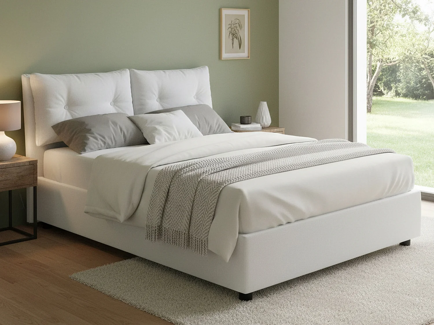 Lit double Dcit, Lit coffre avec revêtement en tissu, 100% Made in Italy, Ouverture frontale, adapté pour matelas 160x190 cm, Blanc