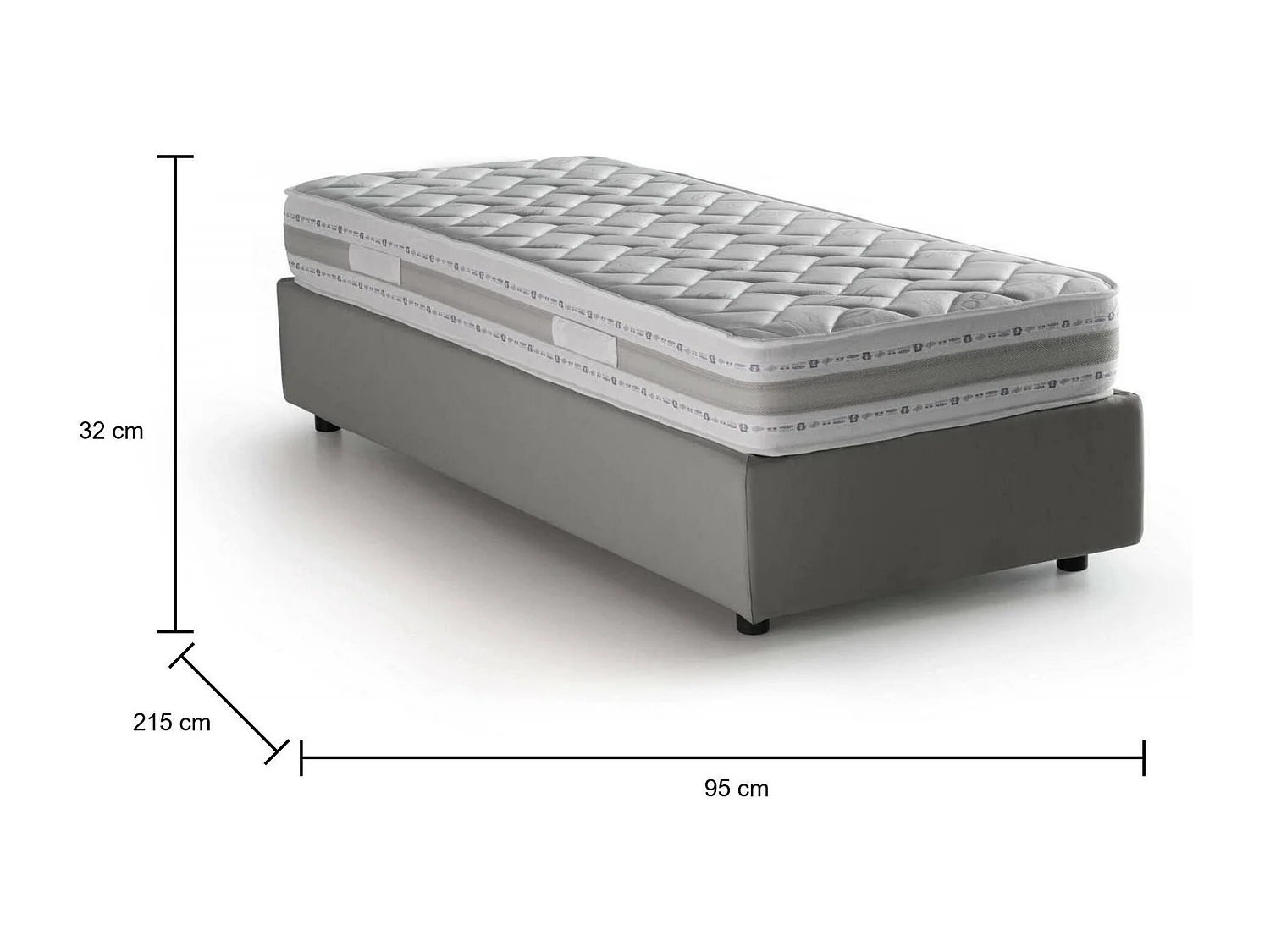 Lit simple Dmaiell, Lit coffre avec revêtement en tissu, 100% Made in Italy, Ouverture frontale, avec matelas 80x200 cm inclus, Gris