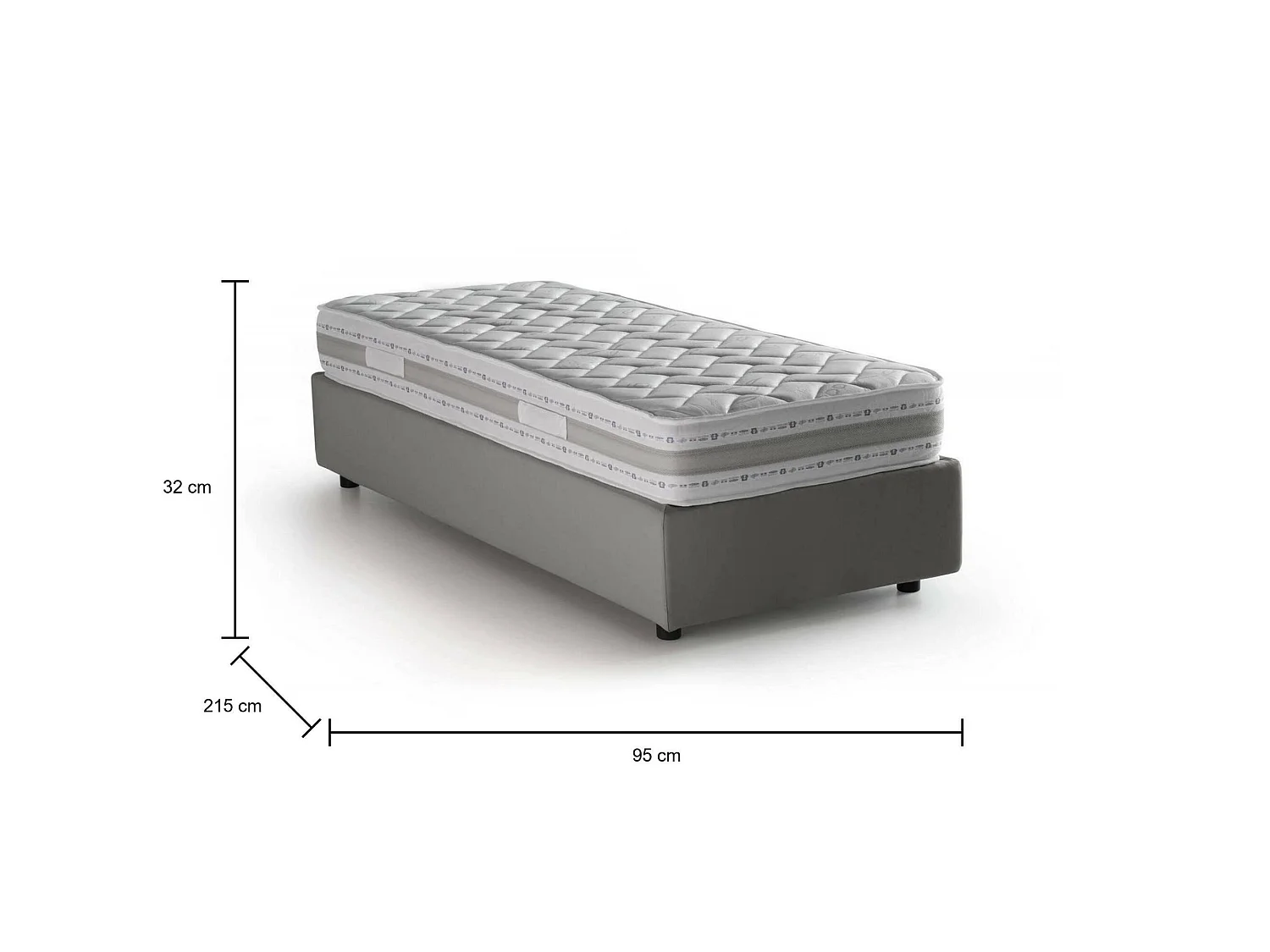 Lit simple Dmaiell, Lit coffre avec revêtement en tissu, 100% Made in Italy, Ouverture frontale, avec matelas 80x200 cm inclus, Gris