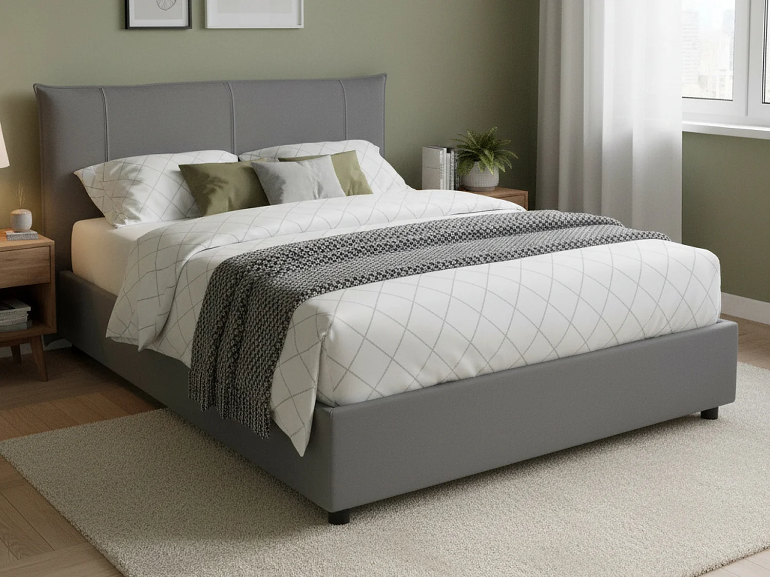 Lit double Dbadel, Lit coffre avec revêtement en tissu, 100% Made in Italy, Ouverture frontale, adapté pour matelas 160x190 cm, Gris