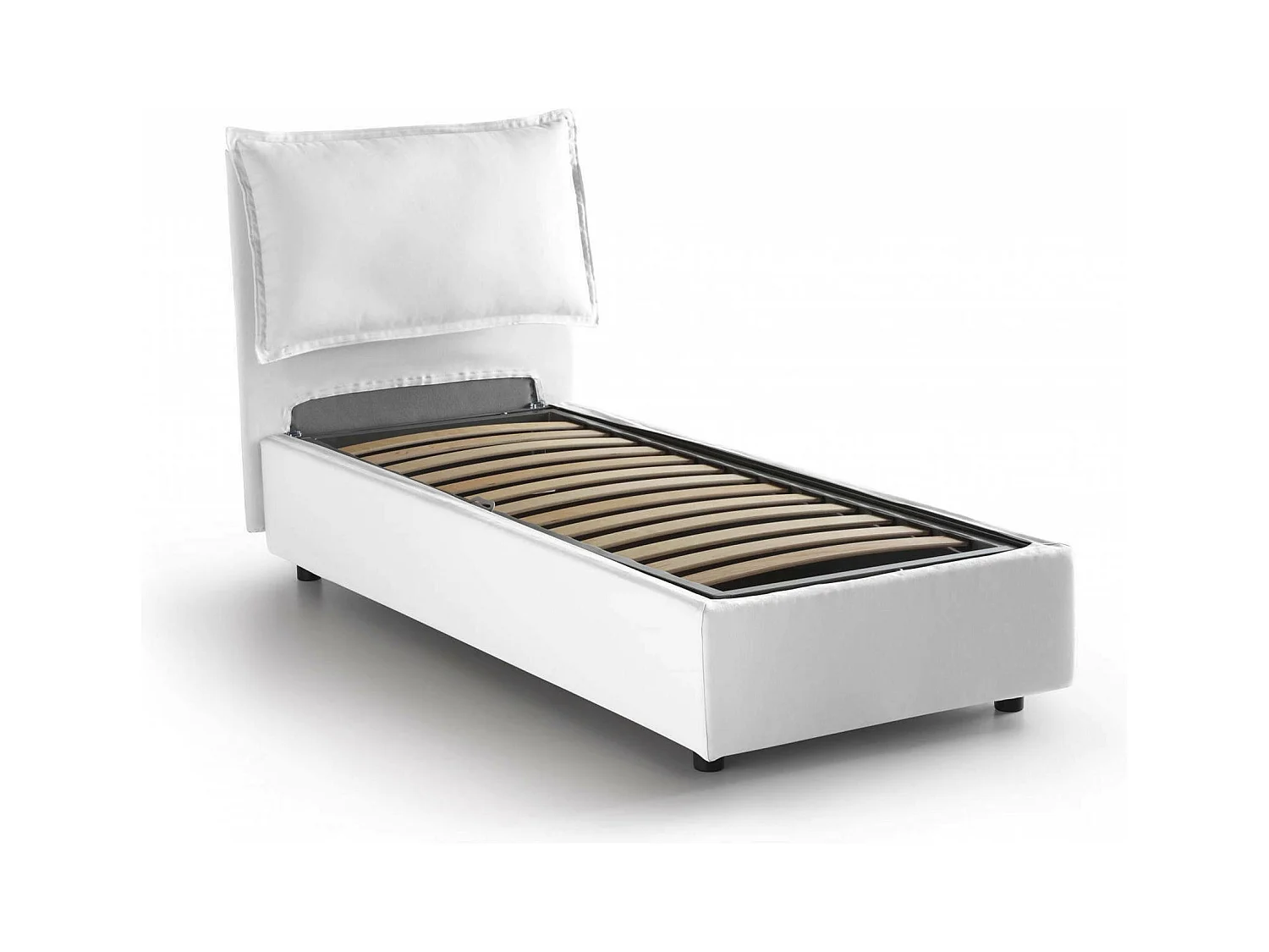 Lit simple Dmosco, Lit coffre avec revêtement en tissu, 100% Made in Italy, Ouverture frontale, adapté pour matelas 80x190 cm, Blanc
