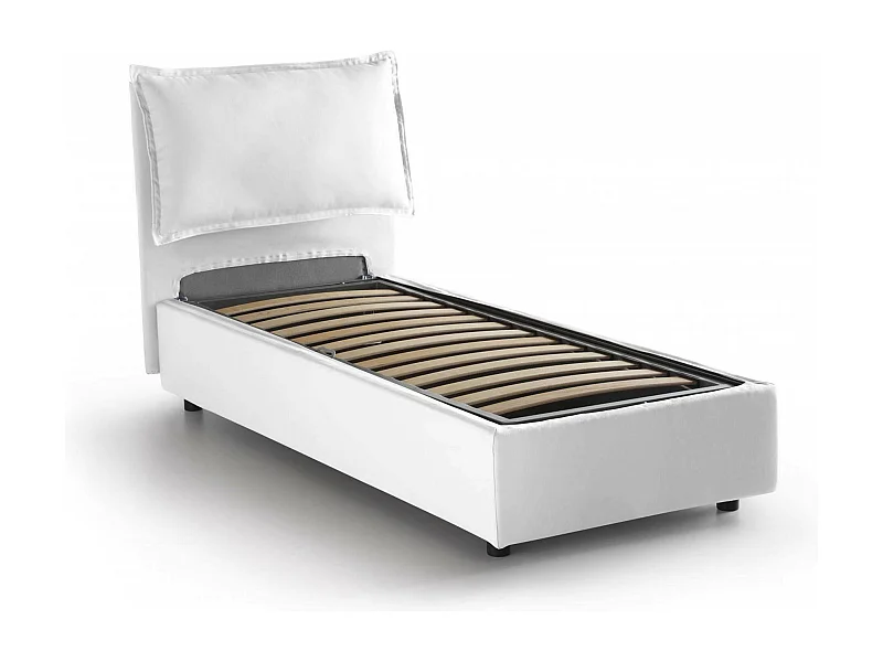 Lit simple Dmosco, Lit coffre avec revêtement en tissu, 100% Made in Italy, Ouverture frontale, adapté pour matelas 80x190 cm, Blanc