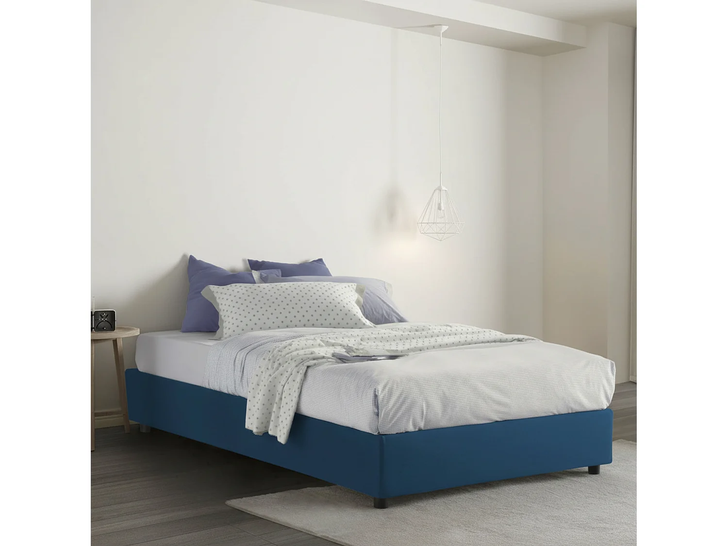 Lit double Ddibar, Lit coffre avec revêtement en tissu, 100% Made in Italy, Ouverture latérale, avec matelas 120x190 cm inclus, Bleu