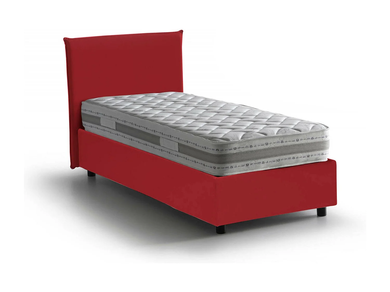 Lit simple Dbach, Lit coffre avec revêtement en tissu, 100% Made in Italy, Ouverture frontale, avec matelas 80x200 cm inclus, Rouge