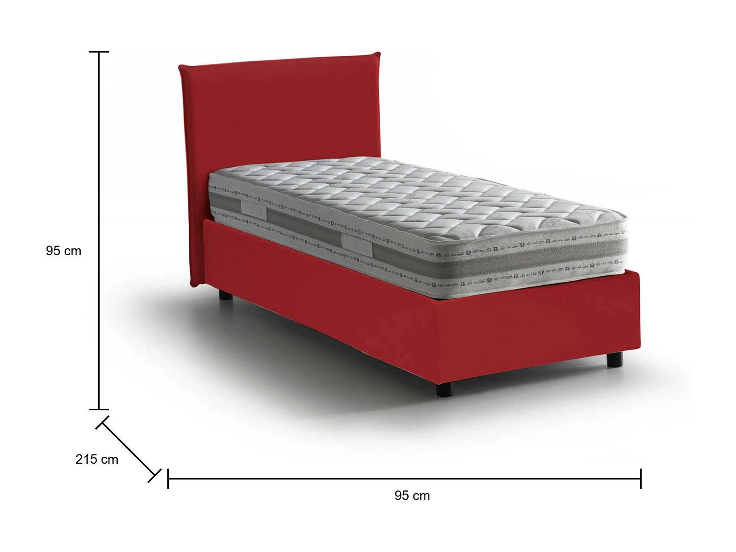 Lit simple Dbach, Lit coffre avec revêtement en tissu, 100% Made in Italy, Ouverture frontale, avec matelas 80x200 cm inclus, Rouge