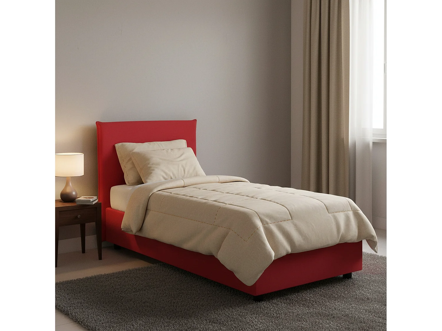 Lit simple Dbach, Lit coffre avec revêtement en tissu, 100% Made in Italy, Ouverture frontale, avec matelas 80x200 cm inclus, Rouge