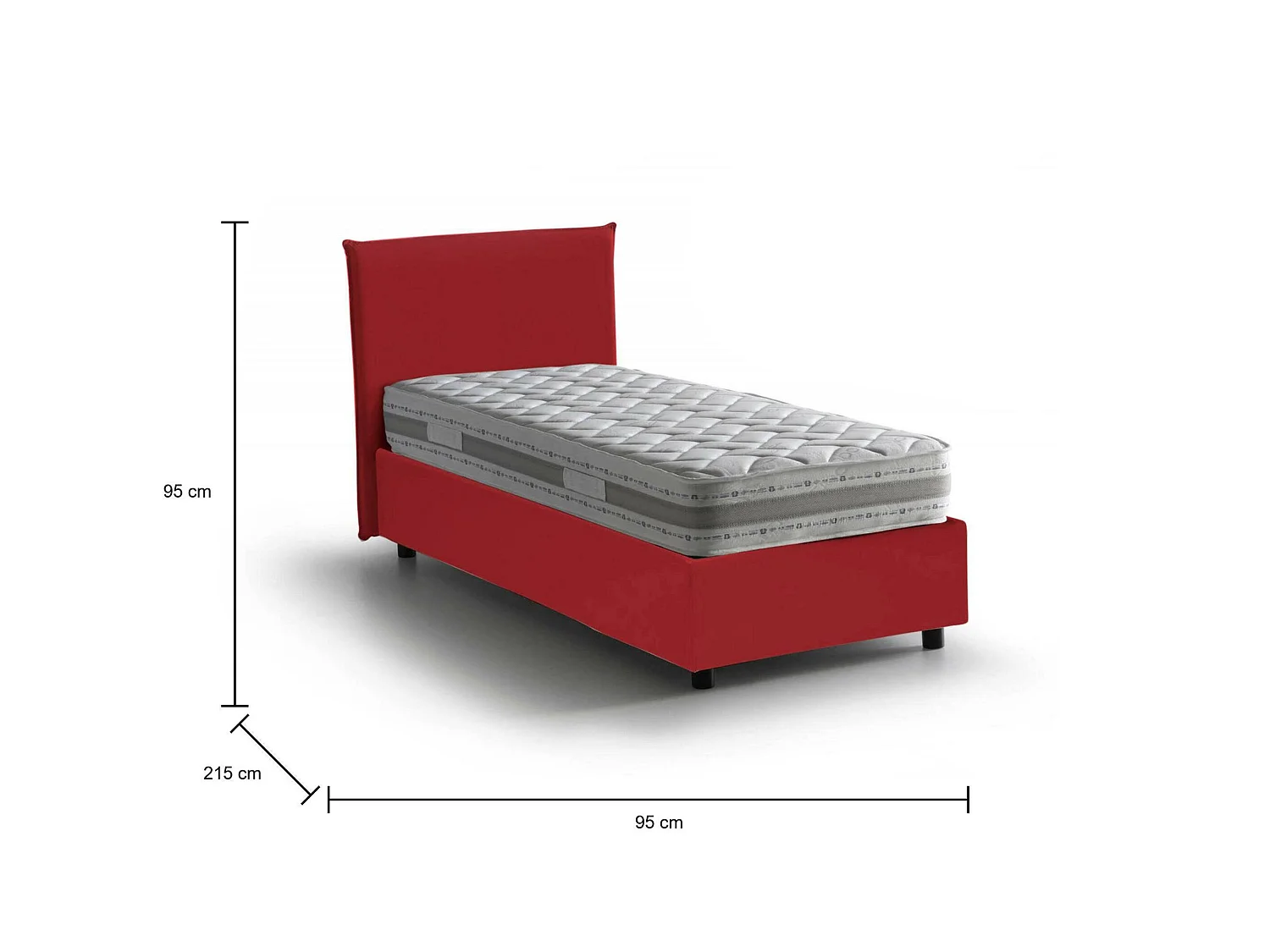 Lit simple Dbach, Lit coffre avec revêtement en tissu, 100% Made in Italy, Ouverture frontale, avec matelas 80x200 cm inclus, Rouge