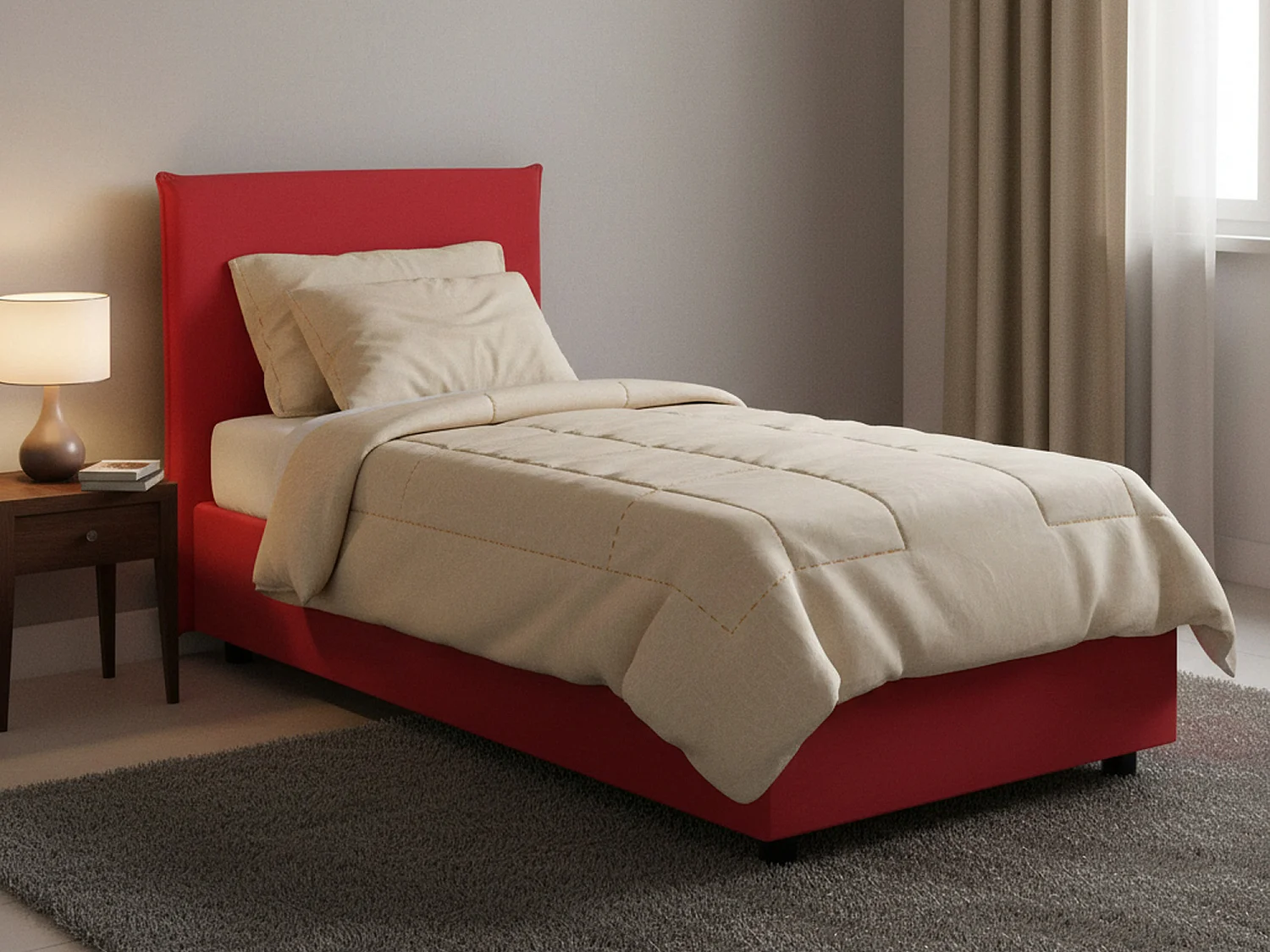 Lit simple Dbach, Lit coffre avec revêtement en tissu, 100% Made in Italy, Ouverture frontale, avec matelas 80x200 cm inclus, Rouge