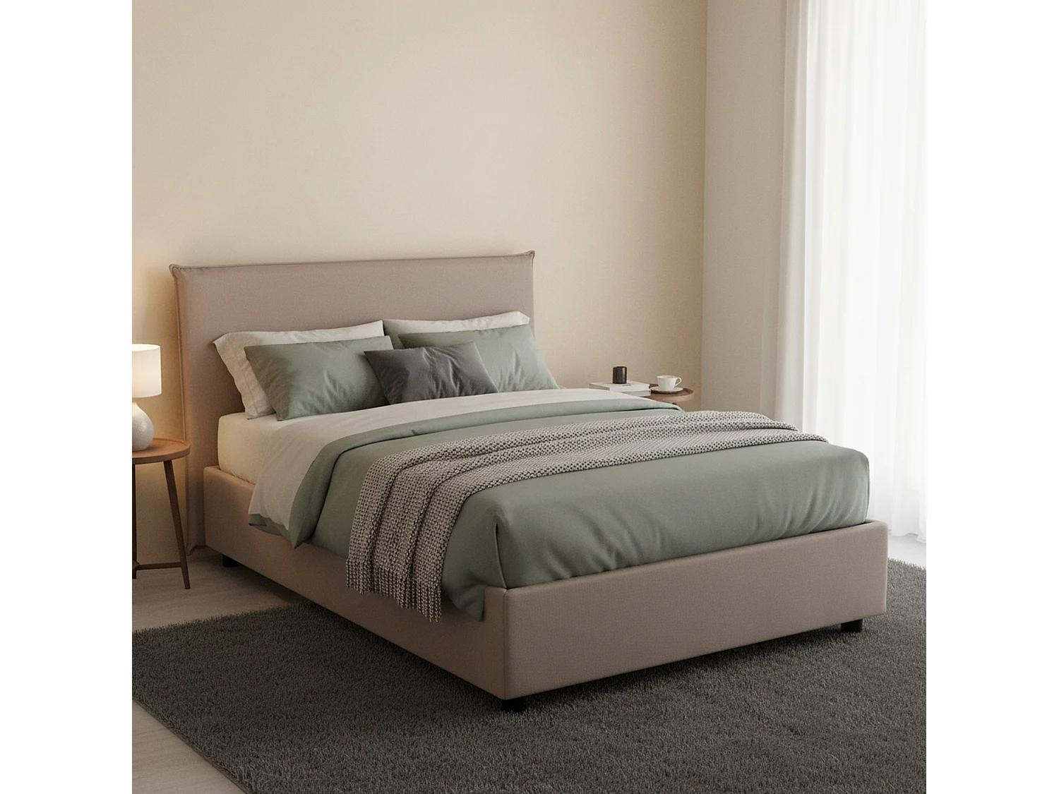 Quadratisches und halbes Bett Daceva, Containerbett mit Stoffbespannung, 100% Made in Italy, Frontöffnung, passend für Matratze Cm 120x200, Turteltaube