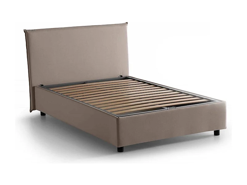 Lit double Daceva, lit coffre avec revêtement en tissu, 100% Made in Italy, ouverture frontale, adapté pour matelas 120x200 cm, gris tourterelle