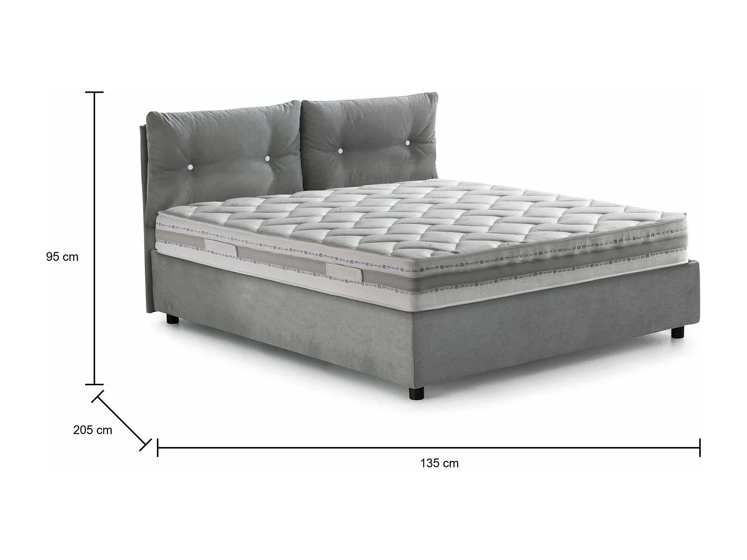 Talamo Italia - Letto piazza e mezza Arieta, con materasso Cm 120x190 incluso, Grigio