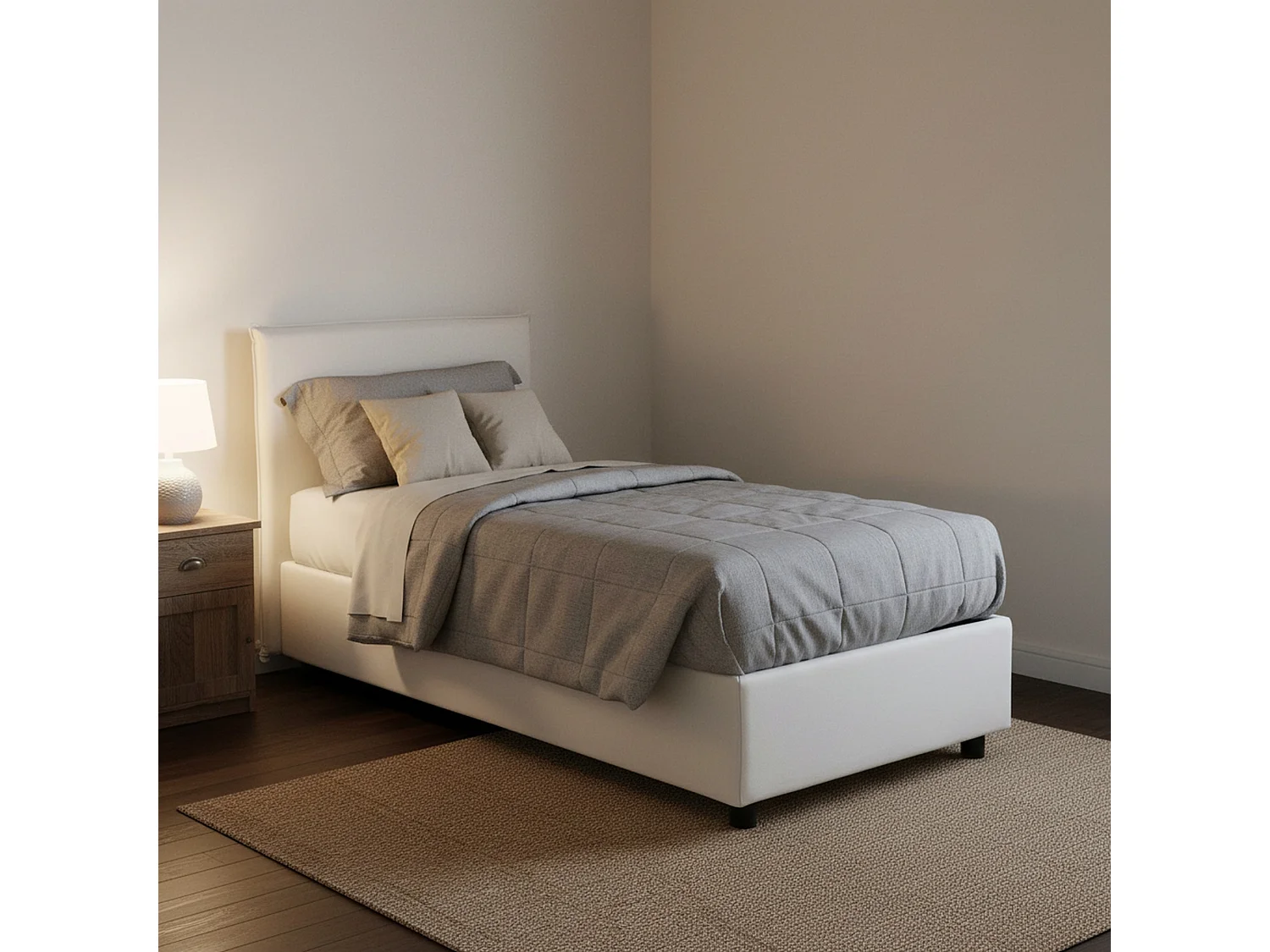 Dapuzz eenpersoonsbed, Opbergbed met stoffen bekleding, 100% Made in Italy, Opening aan de voorkant, geschikt voor matras van 80x190 cm, Wit