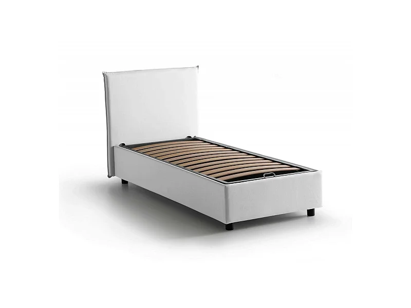 Lit simple Dapuzz, Lit coffre avec revêtement en tissu, 100% Made in Italy, Ouverture frontale, adapté pour matelas 80x190 cm, Blanc