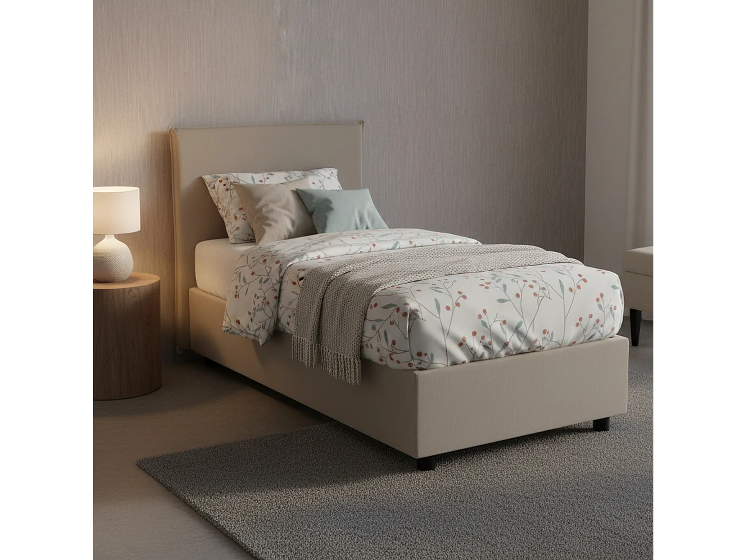 Einzelbett Day, Containerbett mit Kunstlederbezug, 100% Made in Italy, Frontöffnung, passend für Matratze Cm 80x200, Turteltaube