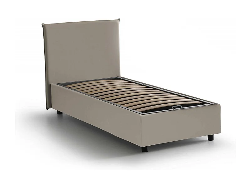 Eenpersoonsbed, Opbergbed met eco-lederen bekleding, 100% Made in Italy, Opening aan de voorkant, geschikt voor matras van 80x200 cm, Taupe