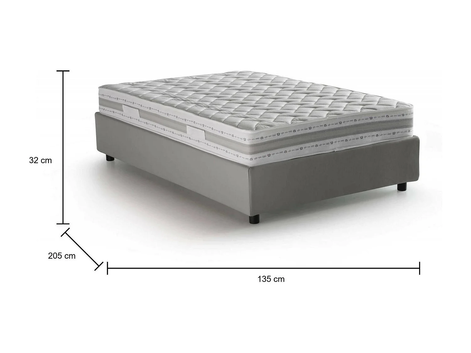 Quadratisches und halbes Bett Ddibar, Containerbett mit Stoffbespannung, 100% Made in Italy, Seitliche Öffnung, inklusive Matratze Cm 120x190, Grau