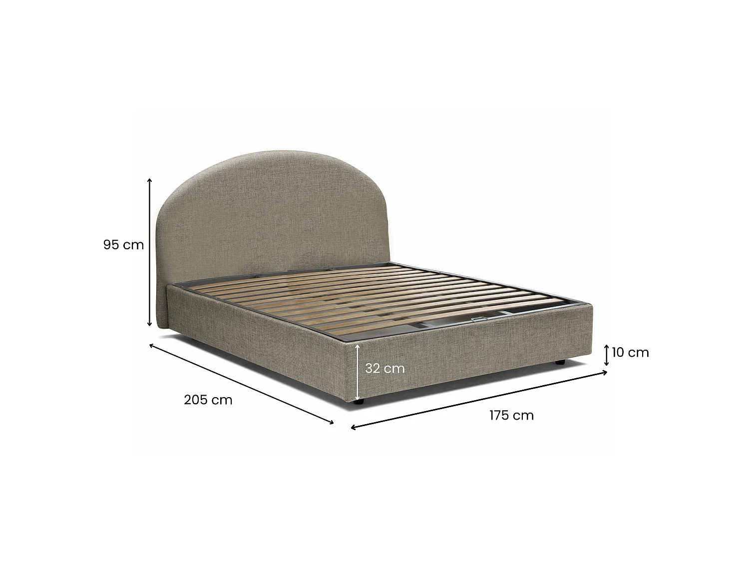 Letto Matrimoniale Archivio, Sfoderabile Made in Italy, 175x205 cm Grigio Tortora\ Tortora