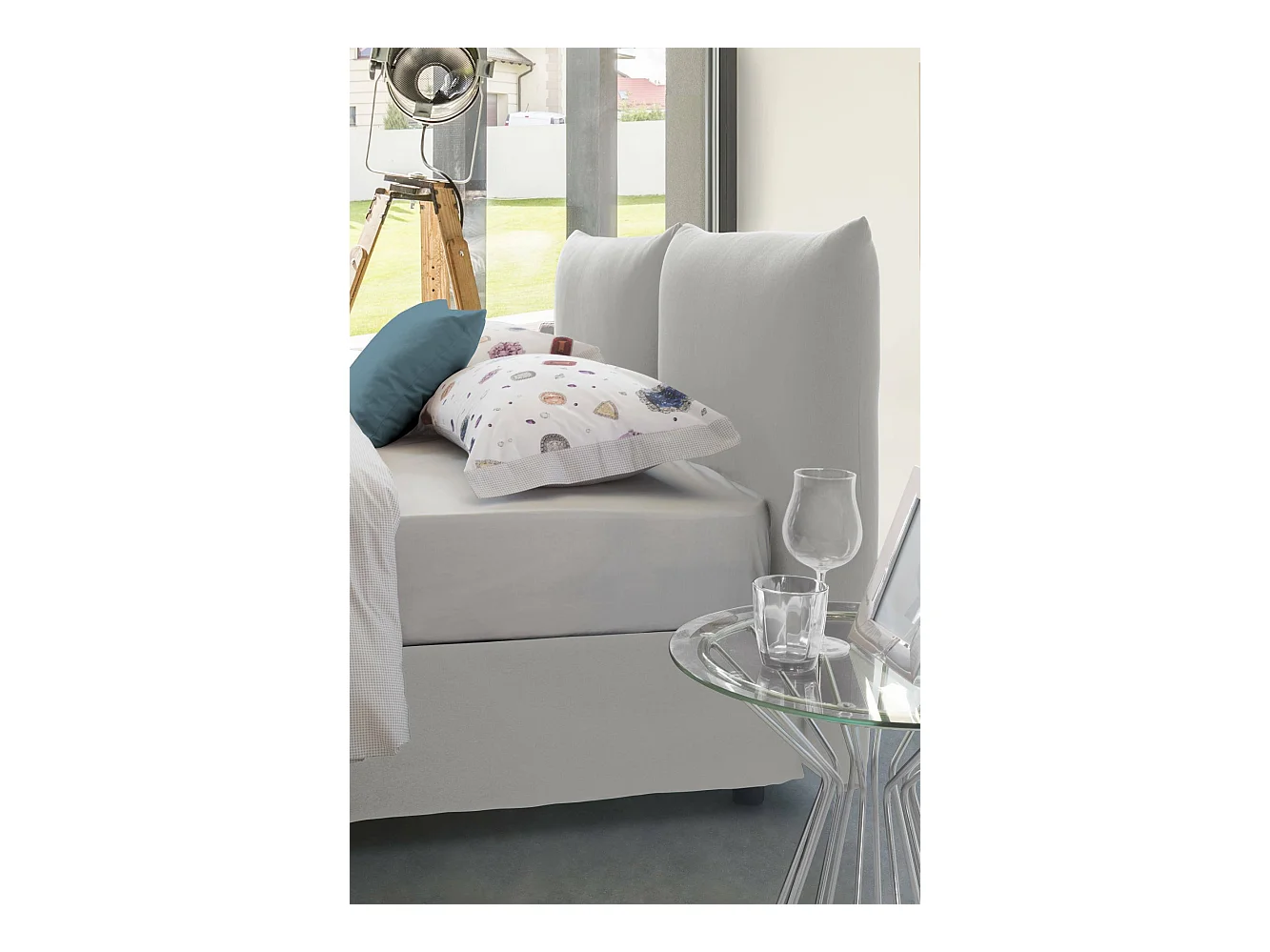 Lit double Ddestr, Lit coffre avec revêtement en tissu, 100% Made in Italy, Ouverture frontale, adapté pour matelas 160x200 cm, Blanc