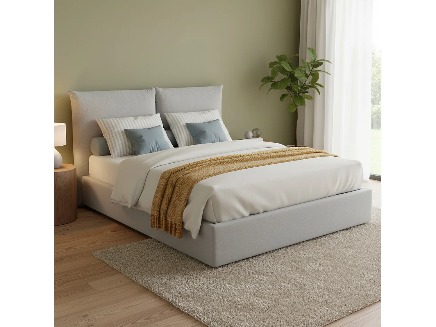 Lit double Ddestr, Lit coffre avec revêtement en tissu, 100% Made in Italy, Ouverture frontale, adapté pour matelas 160x200 cm, Blanc